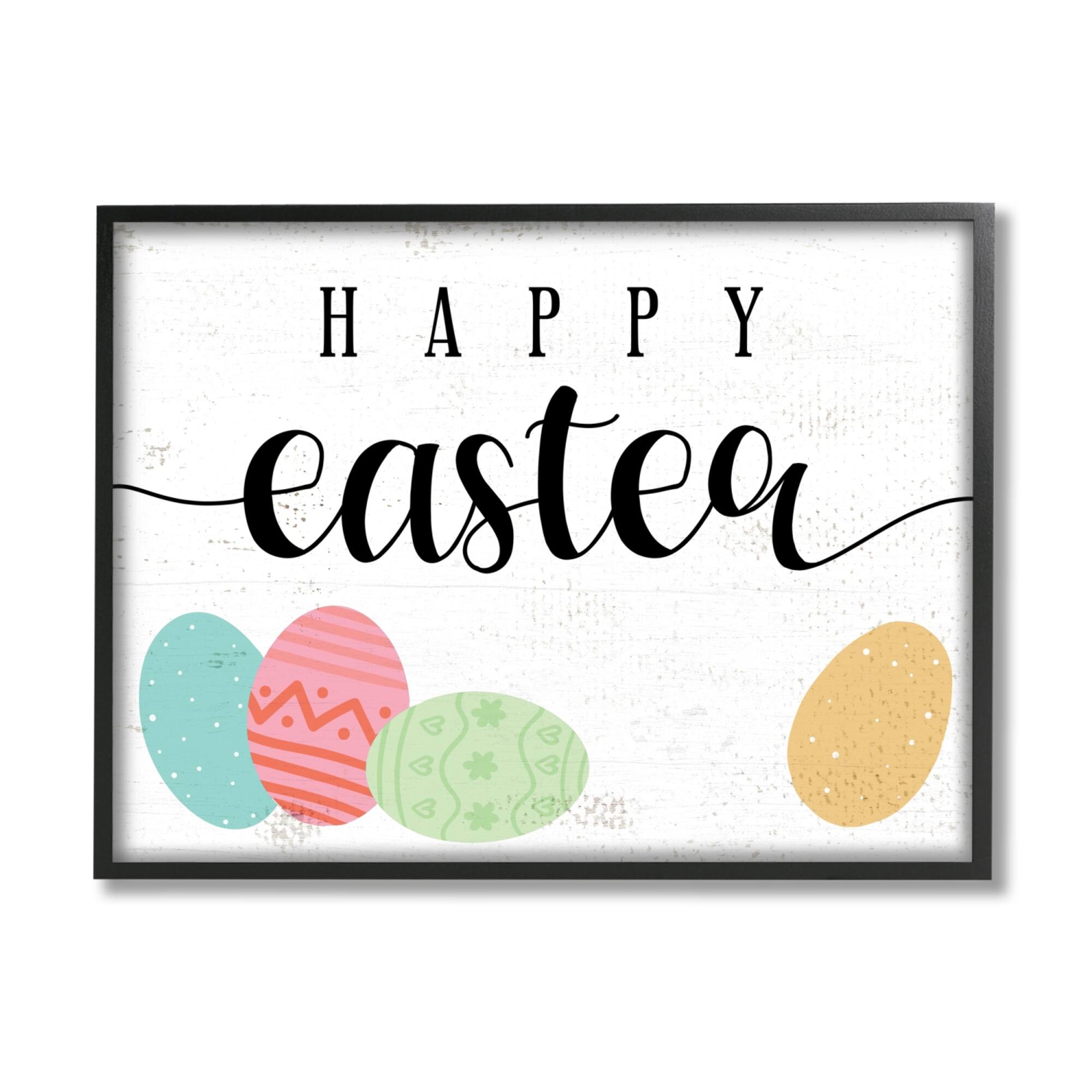 Stupell Industries Happy Easter Greeting Fun Pattern Spring Holiday Eggs Framed Giclee Art